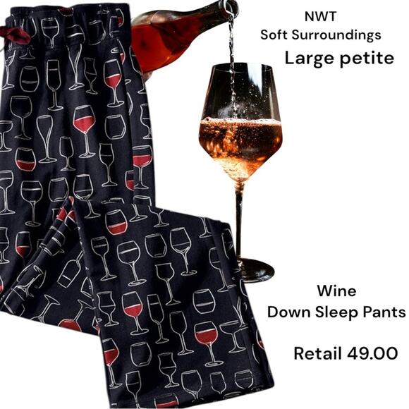 NWT Soft Surroundings Wine Glass Print Sleep Pants Size PL petite large - Picture 5 of 5